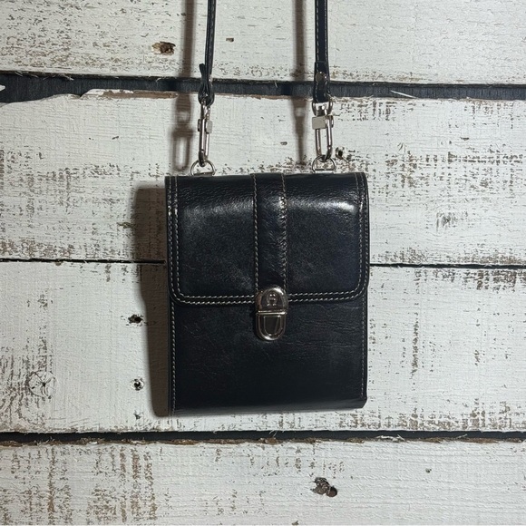 Etienne Aigner Crossbody Small Wallet And Credit Card Holder Black Leather Rare - Picture 1 of 12
